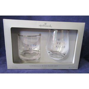 Hallmark wedding newlywed Lowball and stemless wind glass set, new in box. Lowba